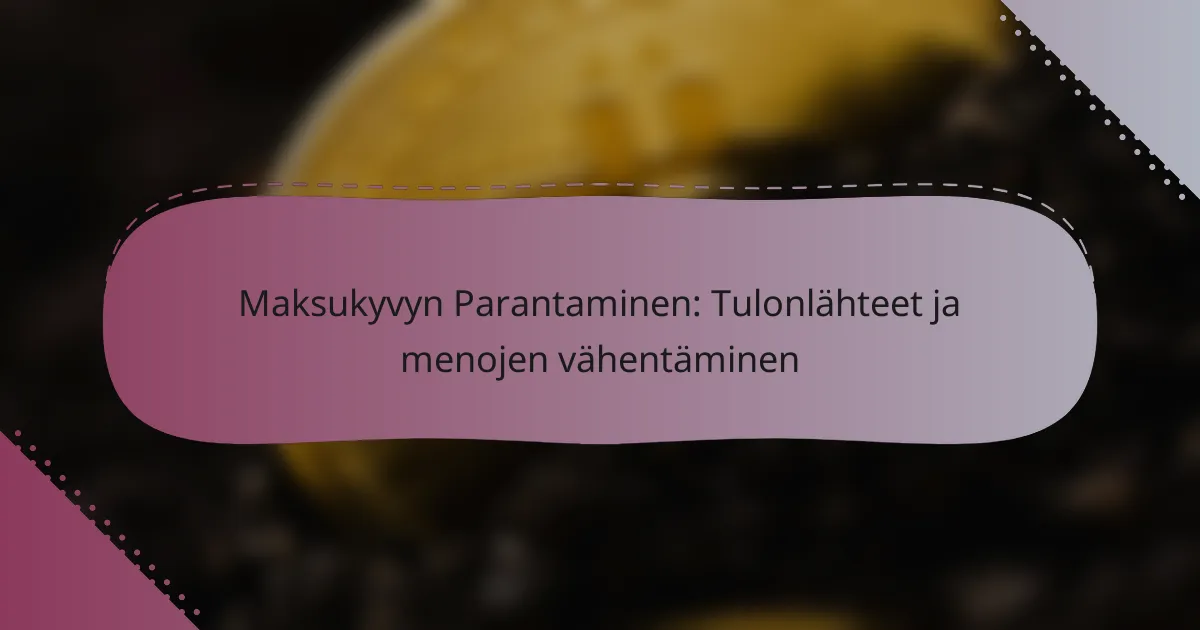 Maksukyvyn Parantaminen: Tulonlähteet ja menojen vähentäminen